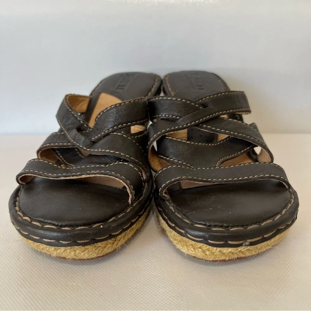Born Brown Leather Espadrille Wedge Sandals